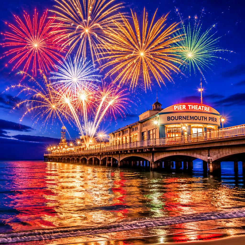 Bournemouth Pier at Christmas and New Year with fireworks